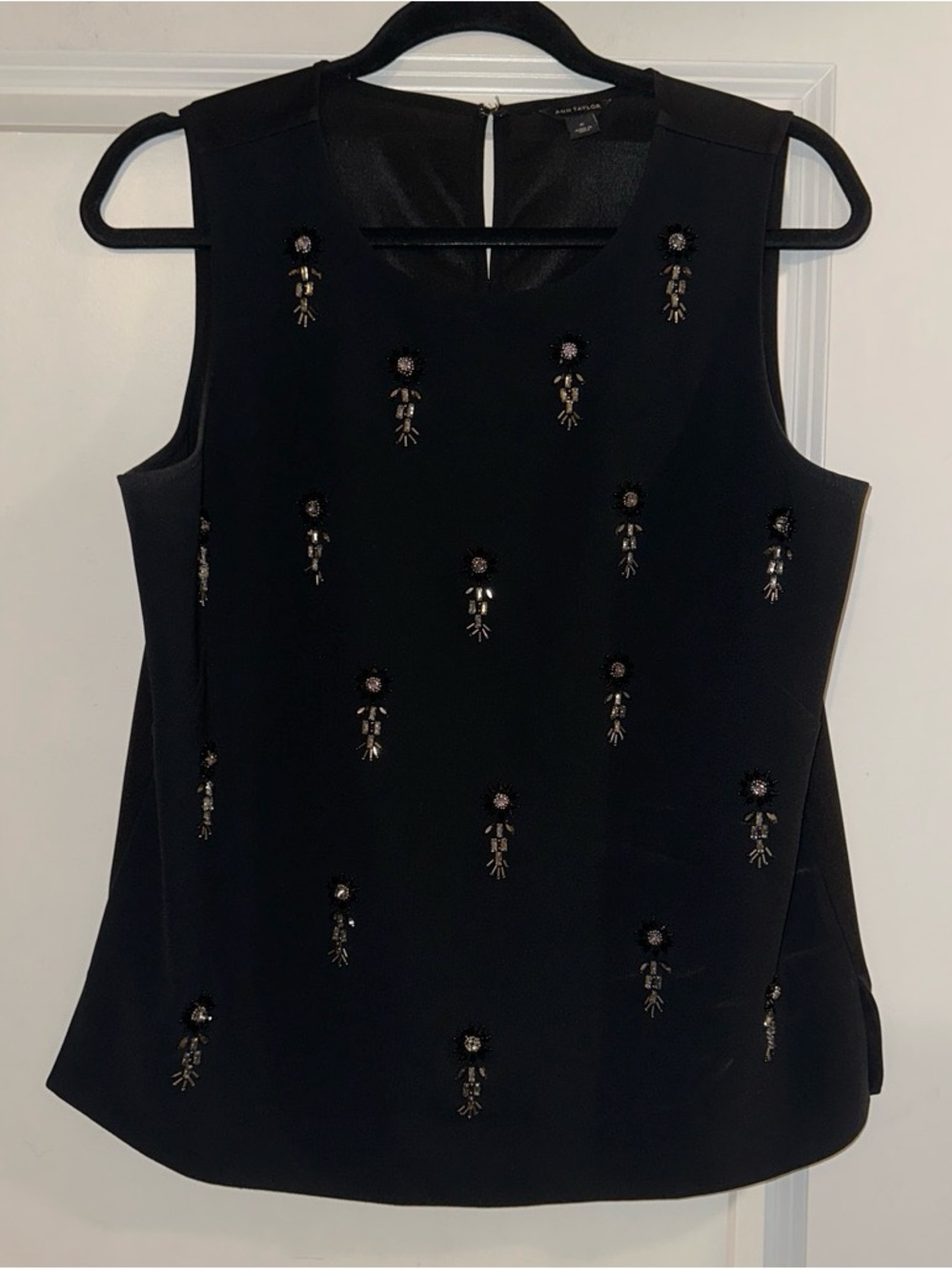 Ann Taylor Black Sleeveless Embroidered Beaded Camisole